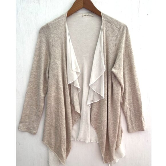 PEBBLE & STONE Draped Waterfall Layered Open Front Cardigan Beige/Ivory Size M - Picture 1 of 6